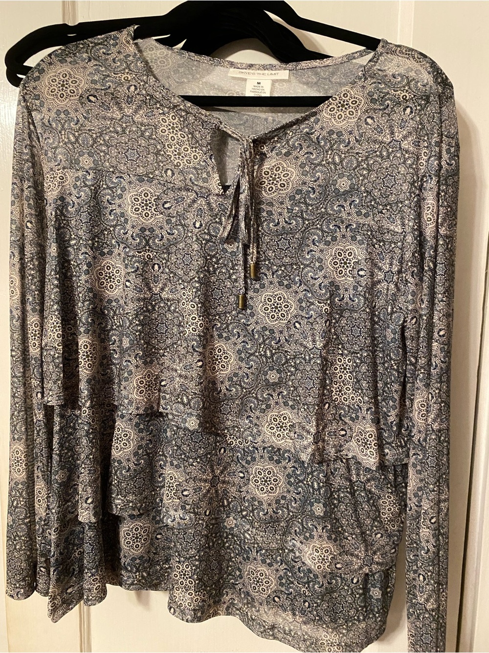 Skye's the Limit Blue Paisley Long-Sleeve Peasant Top